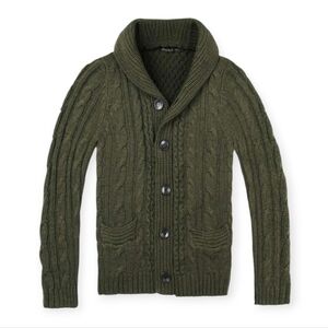 Botvela Green Chunky Wool Blend Rolled Collar Cardigan sz S